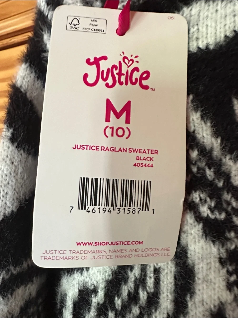 Justice Black & White girls Swirl Pullover Sweater size M (10) NWT
